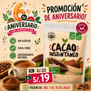 Cacao organico sin azucar 200gr